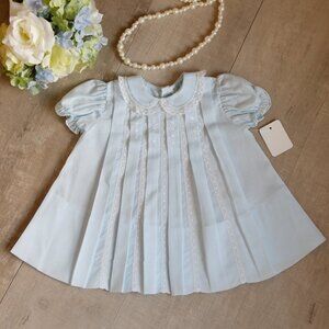 Blue Lace Inlay Pleated Heirloom Newborn Dress Feltman Brothers RARE FIND